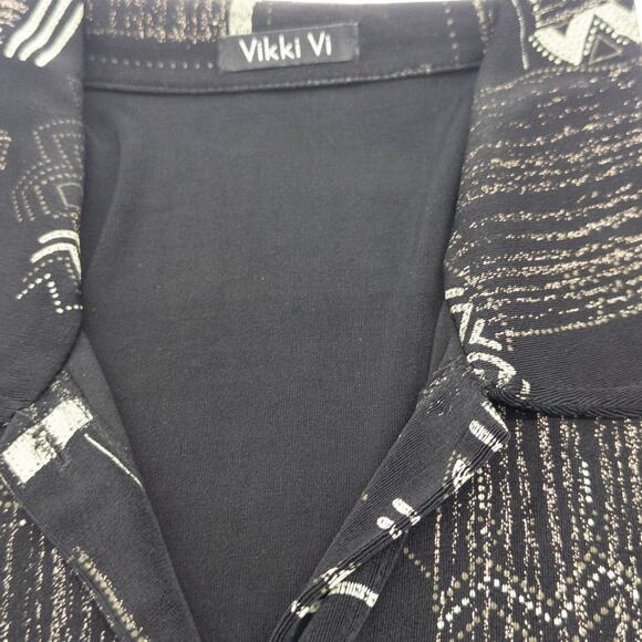 Vikki Vi Black Green Print Button Down Blouse Cardigan Tunic Top Long Sleeve  2X - Picture 5 of 5